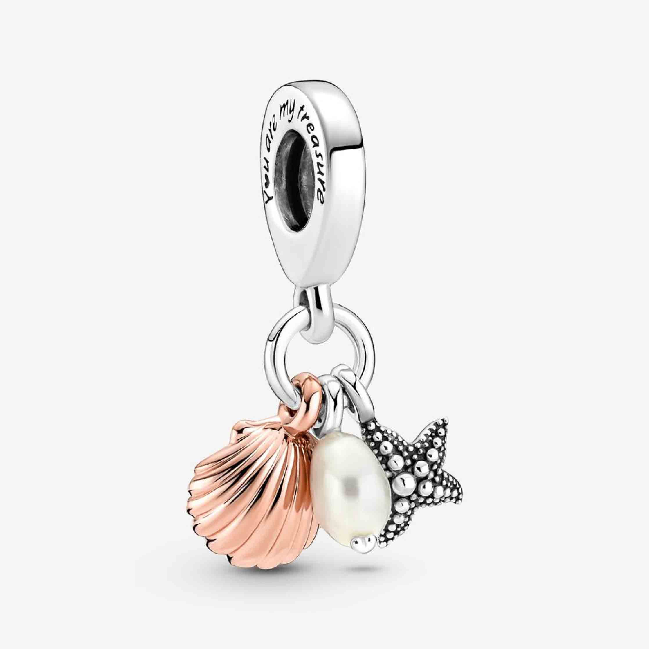 Pandöra Freshwater Cultured Pearl, Starfish & Shell Triple Dangle Charm 781690C01